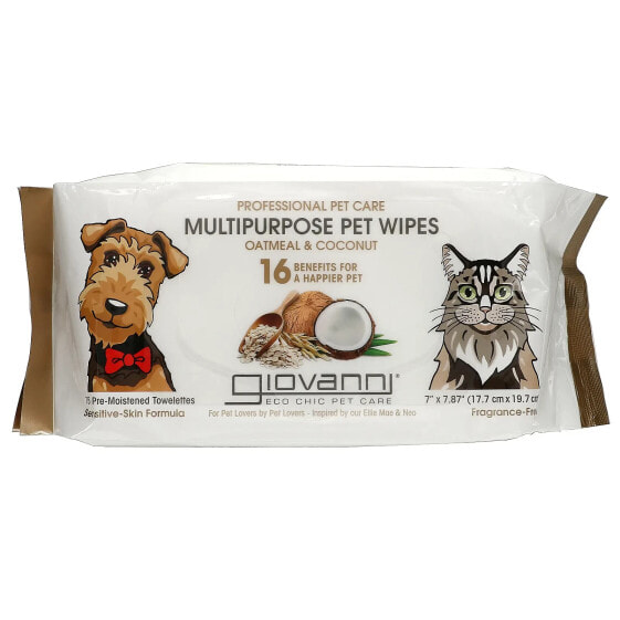 Салфетки многоцелевые Giovanni Professional Pet Care, без запаха, 75 шт.