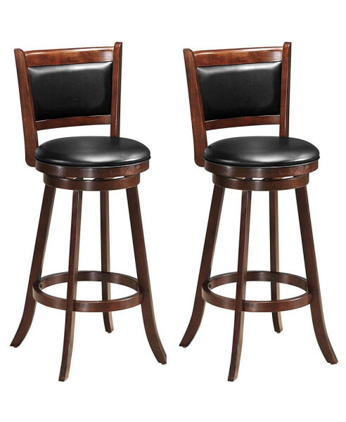 Set of 2 29'' Swivel Bar Height Stool Wood Dining Chair