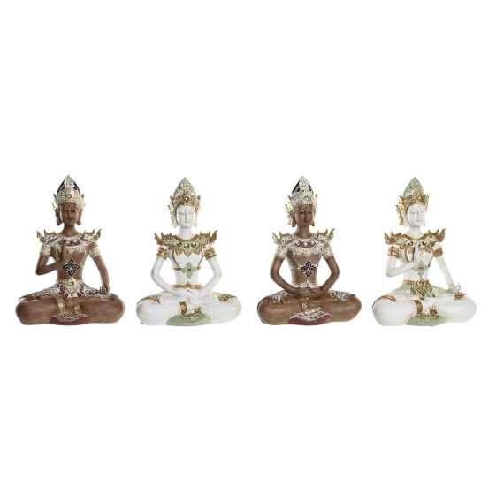 Decorative Figure DKD Home Decor 20,5 x 10,5 x 28,5 cm Brown Buddha White Oriental (4 Pieces)