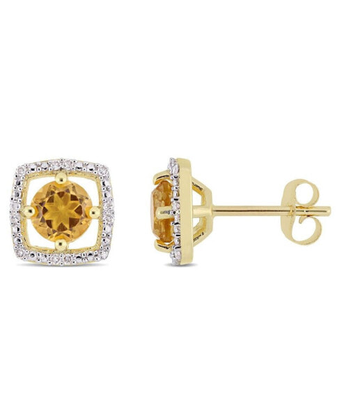 Citrine (7/8 ct. t.w.) and Diamond Accent Halo Square Stud Earrings in 10k Yellow Gold