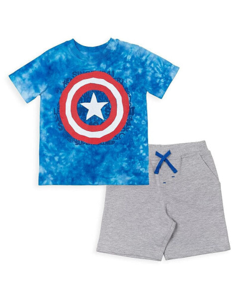 Boys Avengers Miles Morales Hulk Captain America Graphic T-Shirt French Terry Shorts Set Tie Dye to