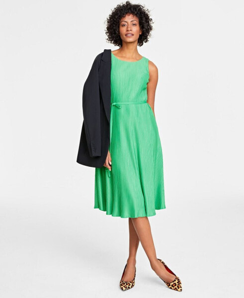 Women's Pleated Sleeveless Tie-Waist Midi Dress, Created for Macy's