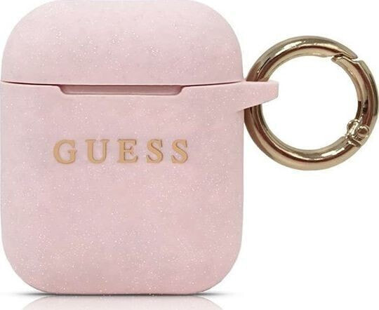 Guess Etui ochronne GUACCSILGLBK Silicone Glitter do AirPods 1/2 różowe