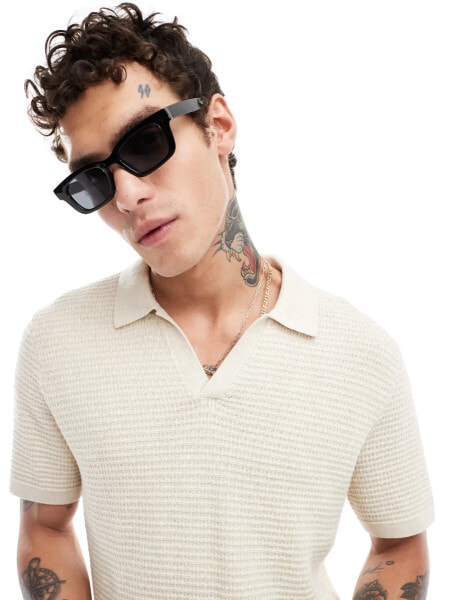 Abercrombie & Fitch textured knitted polo in cream