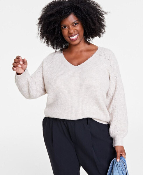 Plus Size V-Neck High-Low Sweater, Created for Macy's