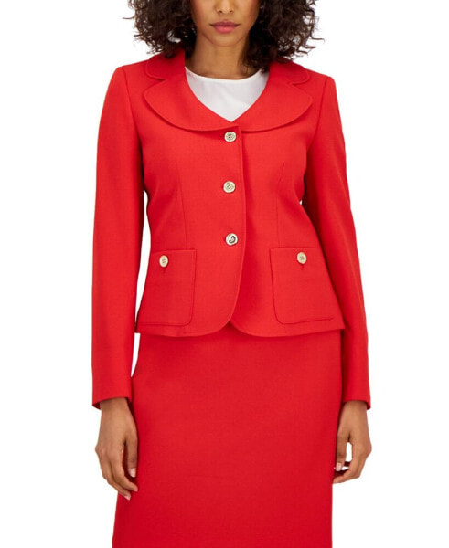 Women's Curved Collar Button-Front Jacket & Pencil Skirt Suit
