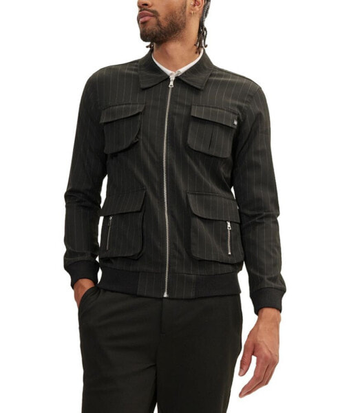 Men's Modern Pinstriped Cargo Jacket