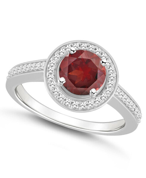 Garnet (1-2/3 ct. t.w.) and Diamond (1/5 ct. t.w.) Halo Ring in Sterling Silver