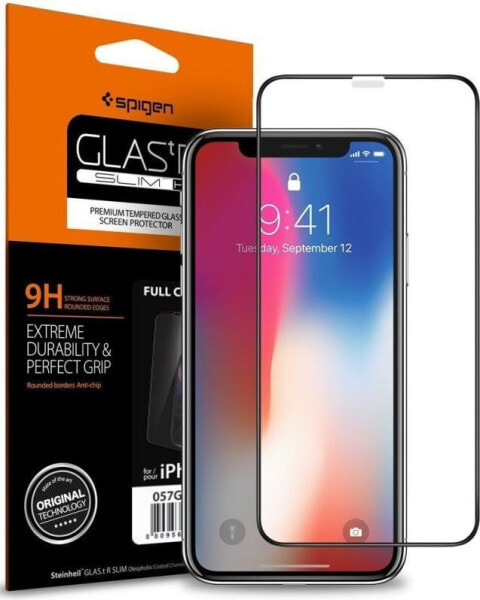 Прозрачное закаленное стекло для iPhone X/Xs "Spigen Glas.tR Slim FC"