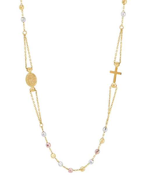 Macy's cross & Medallion 17-1/2" Rosary Necklace in 10k Tricolor Gold