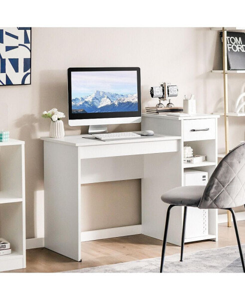 Computer Desk PC Laptop Table with Drawer and Shelf-White