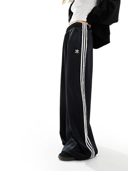 adidas Originals wide leg satin joggers in black