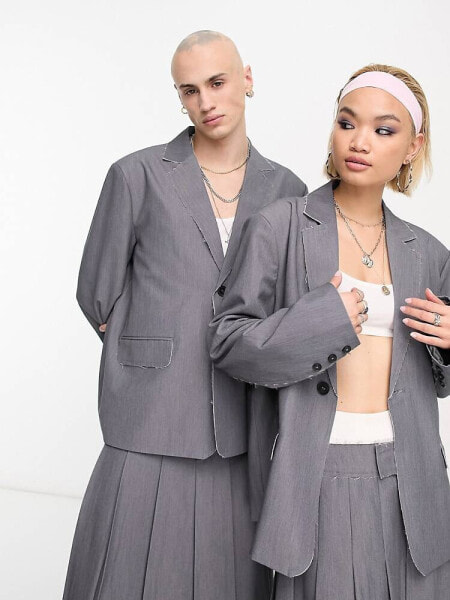 Reclaimed Vintage genderless boxy blazer co-ord in grey