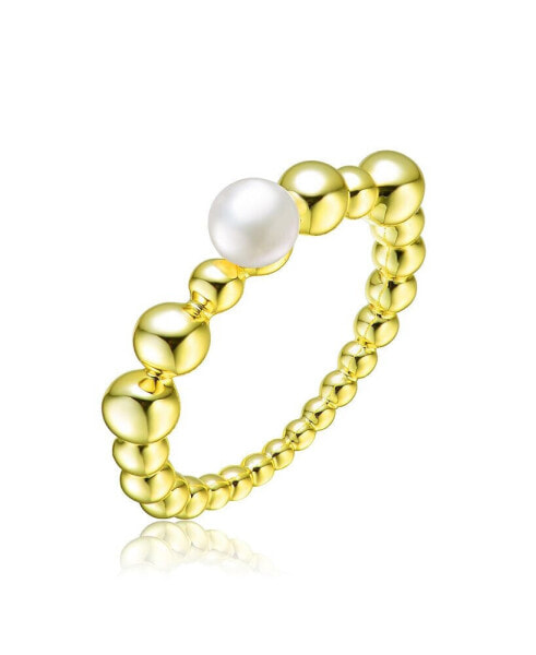 Sterling Silver 14K Gold Plated and 4.5MM Fresh Water Pearl Ring