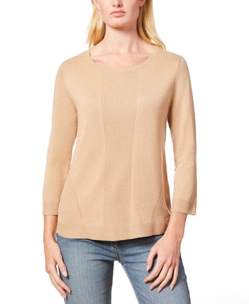 Women's Boat-Neck, Ribbed-Detail 3/4-Sleeve Sweater, Regular & Petites