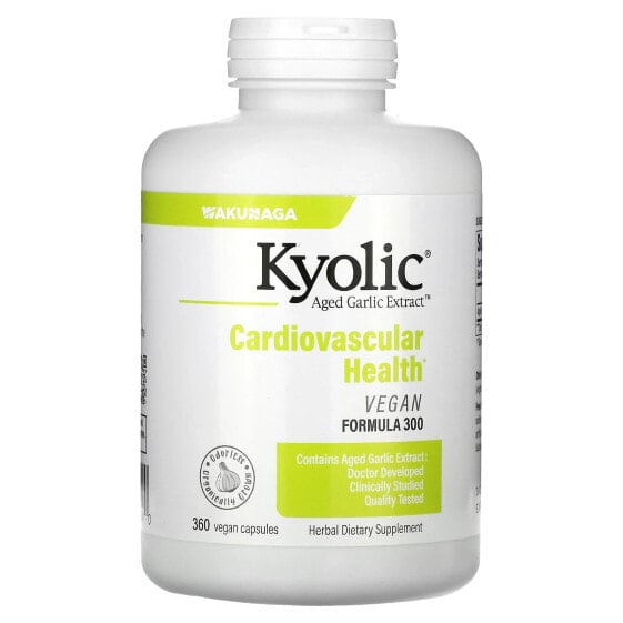 Kyolic, Выдержанный экстракт чеснока, здоровье сердечно-сосудистой системы, веганская формула 300, 360 веганских капсул