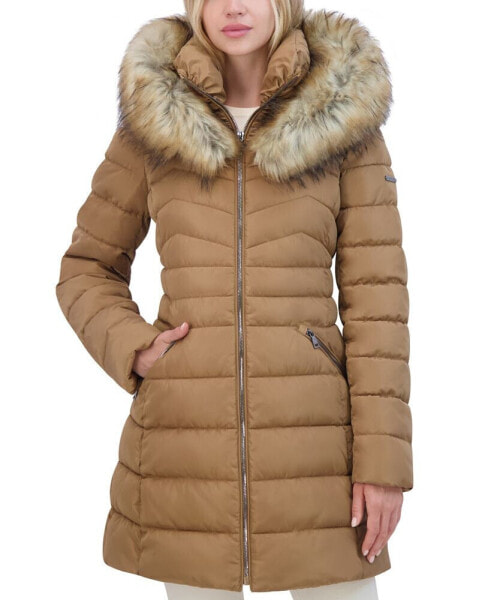 Women's Faux-Fur-Trim Hooded Puffer Coat