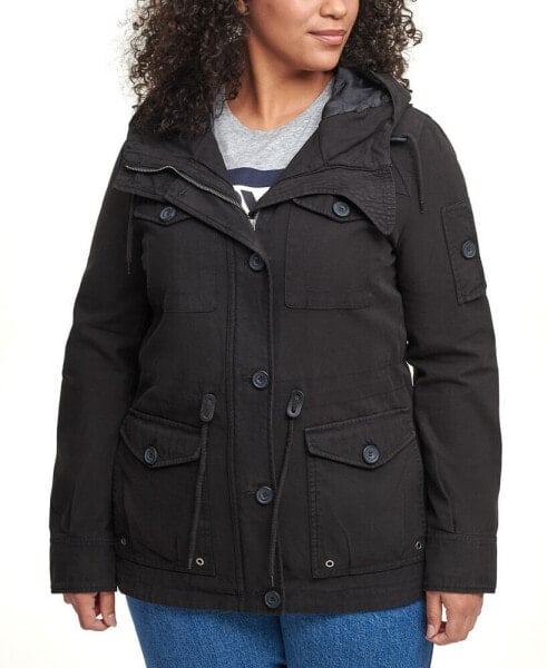 Trendy Plus Size Cotton Hood Utility Jacket