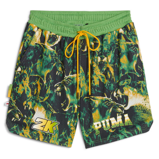 Puma Hoops X 2K Graphic Print Shorts Mens Green Casual Athletic Bottoms 62786201