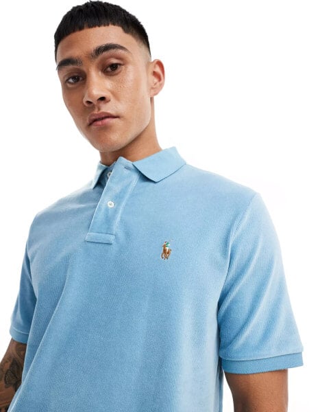 Polo Ralph Lauren icon logo cord knit polo in light blue