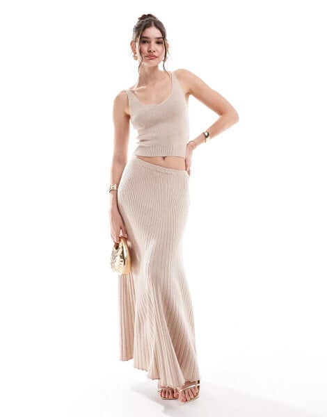 4th & Reckless rib knitted maxi skirt co-ord in camel