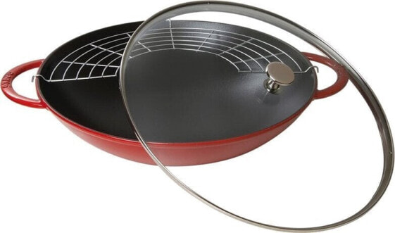 STAUB Wok żeliwny z pokrywką Staub - Czerwony, 37 cm