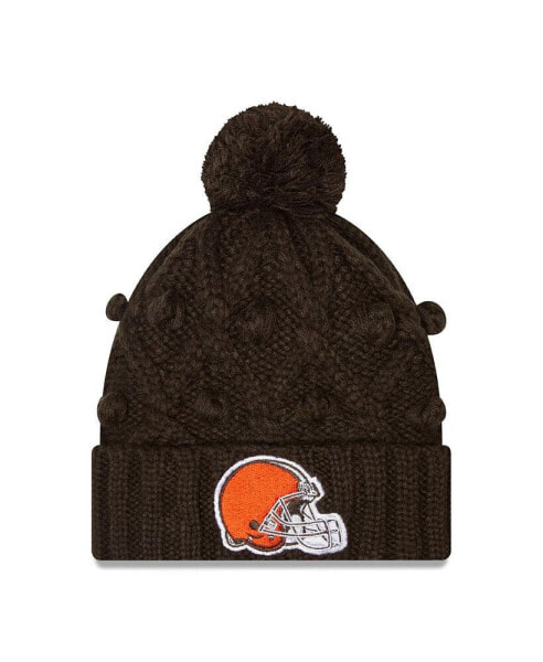 Big Girls Brown Cleveland Browns Toasty Cuffed Knit Hat with Pom