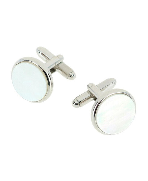 Sutton Round Mother of Pearl Rhodium Cufflinks