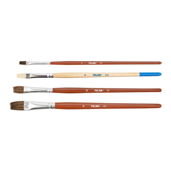 MILAN Blister Pack Of 3 Flat Brushes 121 Serie Nº 4-10 And 16+1 Brush 524 Series Nº 8