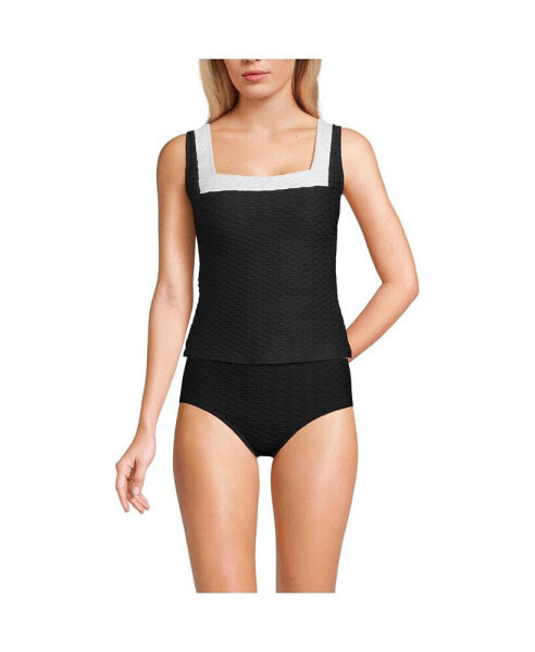 Women's Long Texture Square Neck Tankini Swimsuit Top
