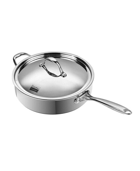 Multi-Ply Clad Stainless Steel Saute Pan 10.5 Inch, 4 Quart Deep Frying Pan Skillet with Lid, Induction Cookware, Stay-Cool Handle