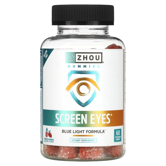 Витамины для глаз Zhou Nutrition Screen Eyes, Тропический манго, 60 вегетарианских жевательных конфет