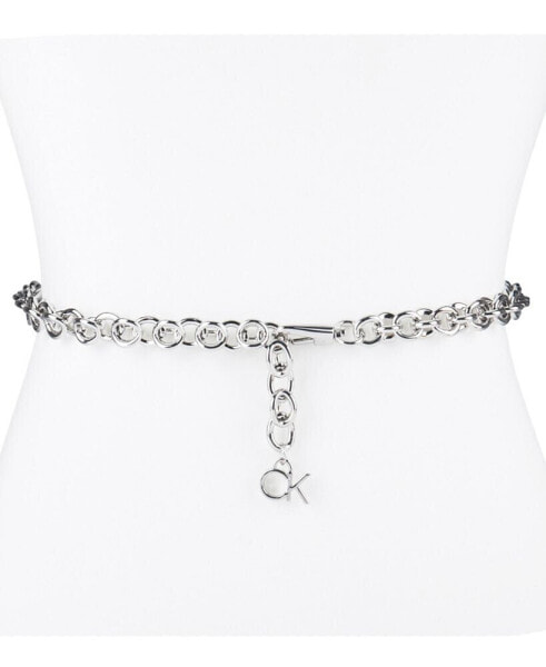 Women's Silver-Tone Chain Belt with Hanging Logo Charm