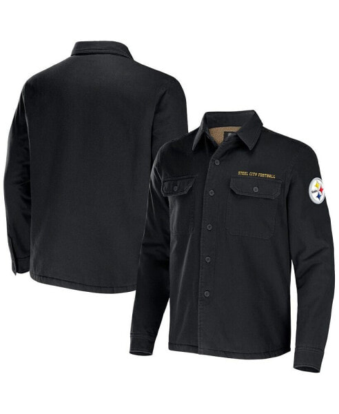 Men's NFL x Darius Rucker Collection by Black Pittsburgh Steelers Canvas Button-Up Shirt Jacket