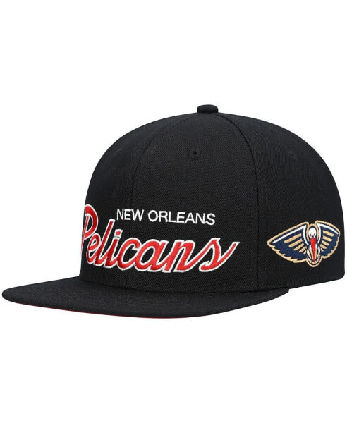 Бейсболка Mitchell&Ness мужская черная New Orleans Pelicans Hardwood Classics Script 2.0 Snapback Hat