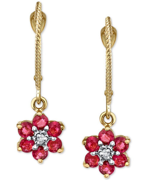 Ruby (1-1/5 ct. t.w.) & Diamond Accent Floral Drop Earrings in 14k Gold