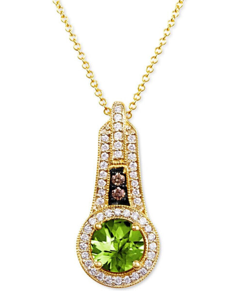 Le Vian green Apple Peridot (1-1/3 ct. t.w.) & Diamond (1/4 ct. t.w.) Halo 18" Pendant Necklace in 14k Gold