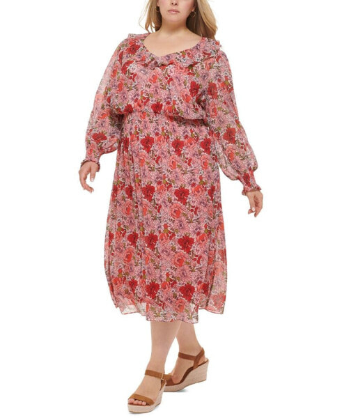 Платье женское Tommy Hilfiger средней длины из шифона с цветочным принтом