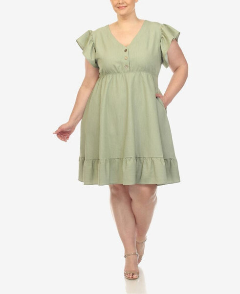 Plus Size Ruffle Sleeve Knee-Length Dress