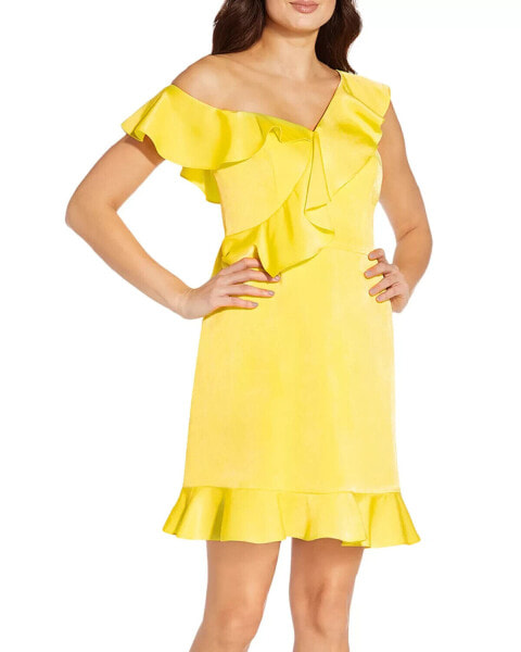 Коктейльное платье Aidan by Aidan Mattox с оборками для женщин в лимонном цвете (Размер 14)