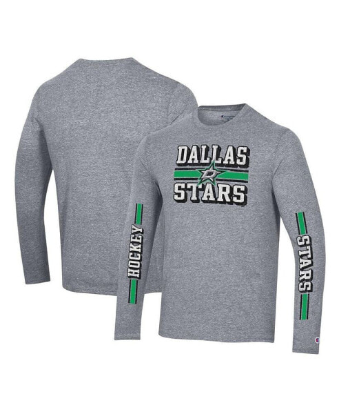 Men's Heather Gray Distressed Dallas Stars Tri-Blend Dual-Stripe Long Sleeve T-shirt