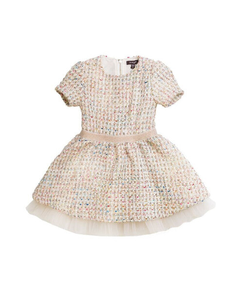 Little Girls NOVA FW23 CONFETTI NOVELTY JACQUARD, TWEED, PLEATED MESH DRESS