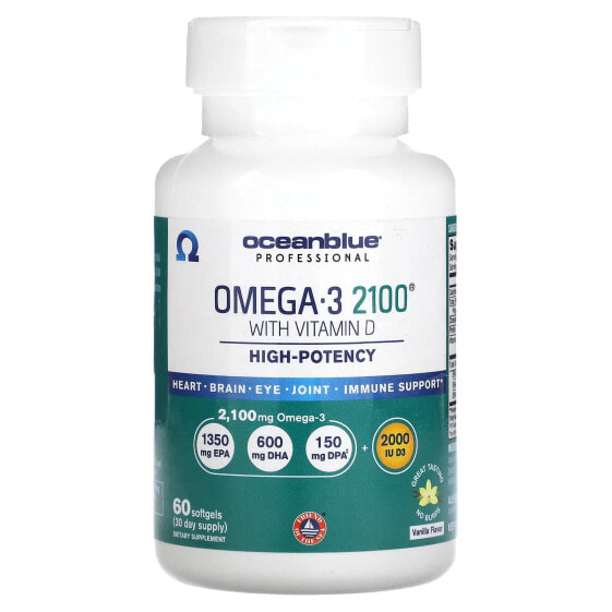 Профессиональные капсулы Омега-3 2100 с витамином D, высокой концентрации, ванильные, 60 шт - Oceanblue