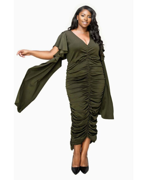 Plus Size Nadia Ruched V Neck Dress