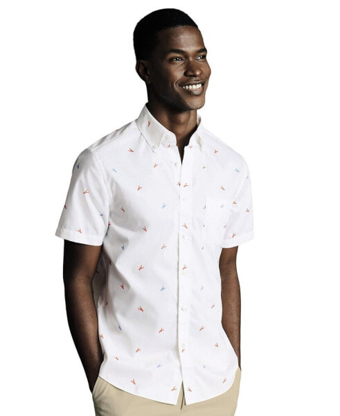 Men's Slim Fit Multi Button-Down Collar Non-Iron Lobster Print Short Sleeve Shirt