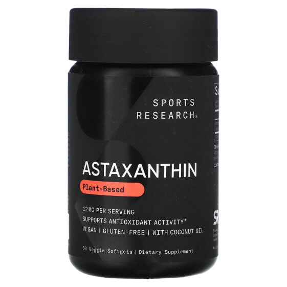 Антиоксидант Sports Research Astaxanthin, 12 мг, 60 вегетарианских капсул