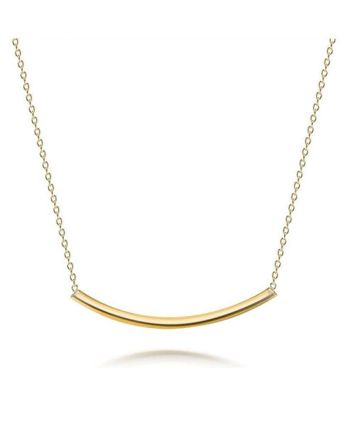 Minimalist Delicate Thin Sideways Horizontal Round Tube Curved Bar Slide Pendant Necklace For Women Gold Plated .925 Sterling Silver