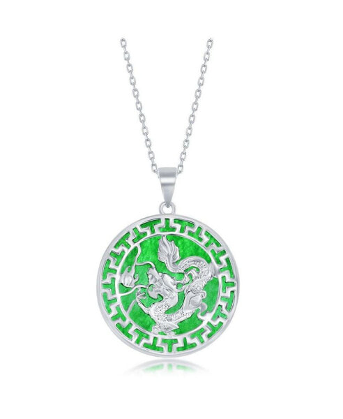 Sterling Silver Round w/ Dragon Design Jade Necklace