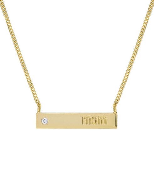 Lab-Grown White Sapphire Engraved MOM Bar 18" Pendant Necklace (1/5 ct. t.w.) in 14k Gold-Plated Sterling Silver