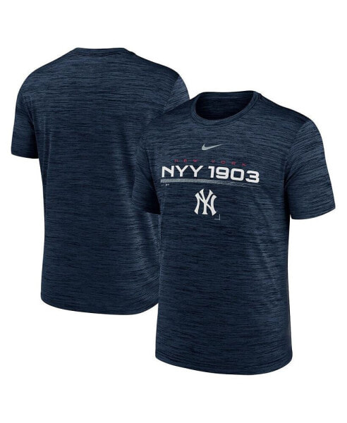 Men's Navy New York Yankees Wordmark Velocity Performance T-shirt